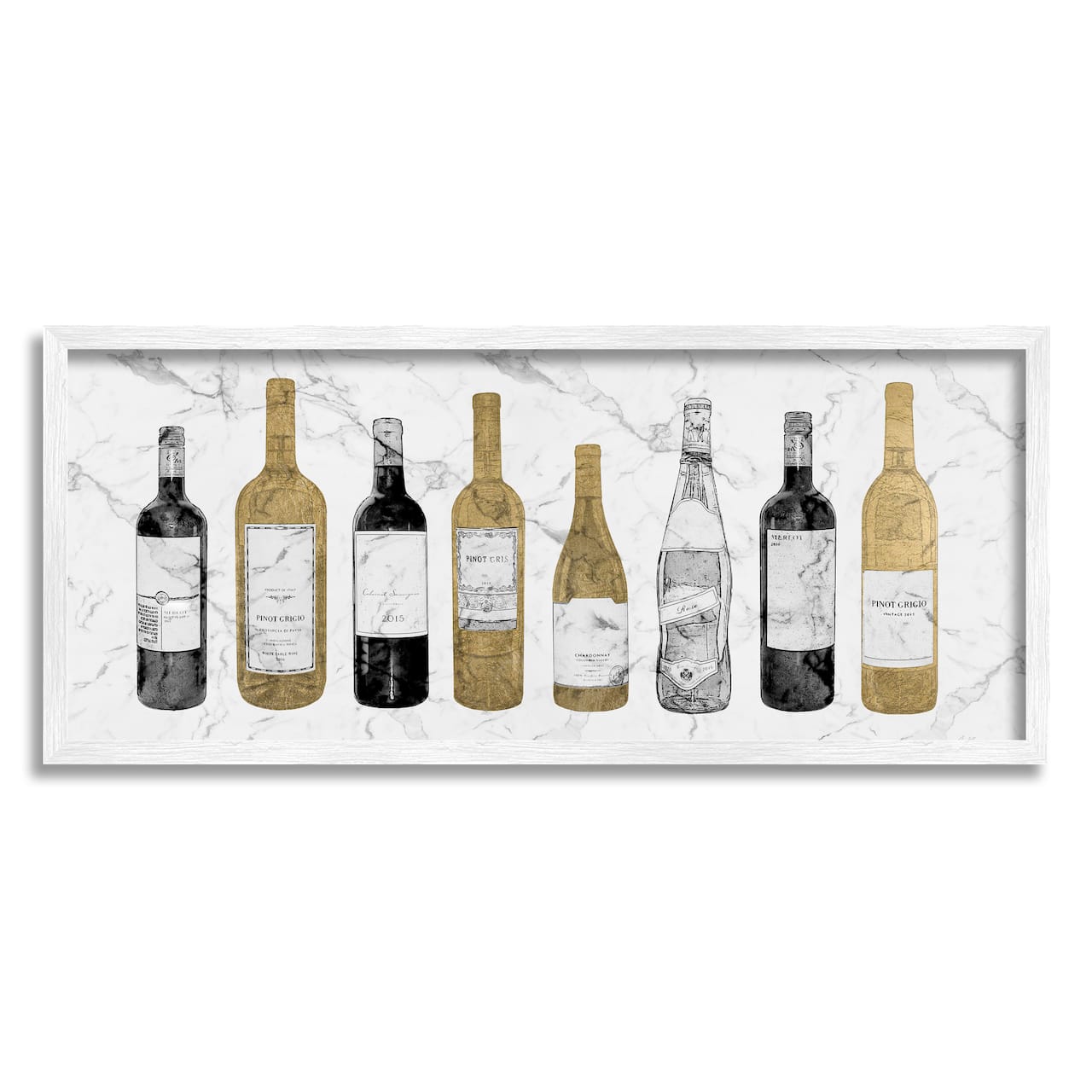Stupell Industries Traditional Wine Bottle Illustrations Glam Marble Pattern Framed Wall Art